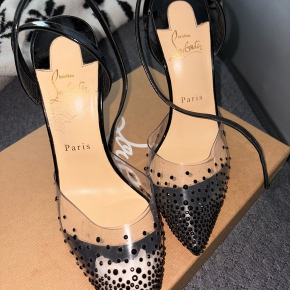 Christian Louboutin Spikaqueen 100 PVC Crystal Heels Auth Box Dust Bag Size 9.5